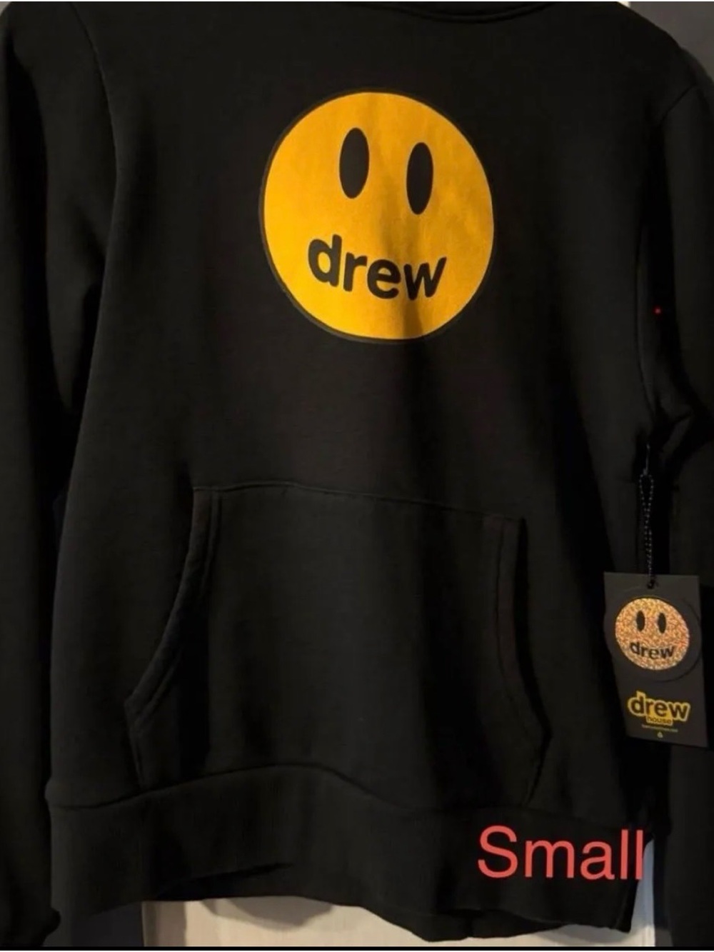 Drew House Black Hoodie with Yellow Smiley Logo